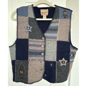 Vintage Women's Woolrich Ugly Wool Grandma Button Sweater Vest Knit Size M, EUC